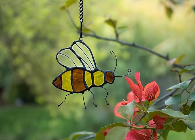Bee Suncatcher Stained Glass Window Hangings Honey Bee Gifts for Women Gifts for Lover for Mom/Grandma Decorations Gifts/Birthday Gifts for Her-VerdiqueGarden