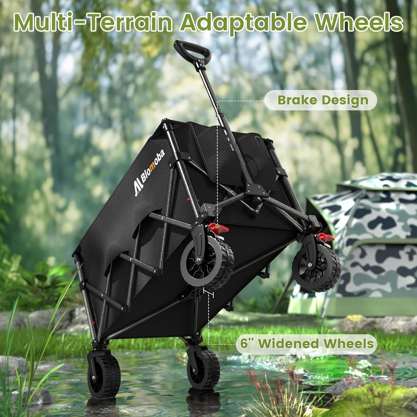 Collapsible Wagon Cart, 150L Heavy Duty Foldable Beach Wagon with Wider Wheels & Auto-Rebound Handle, Utility Grocery Shopping Cart for Garden, Shopping, Camping, Sports, Black-VerdiqueGarden