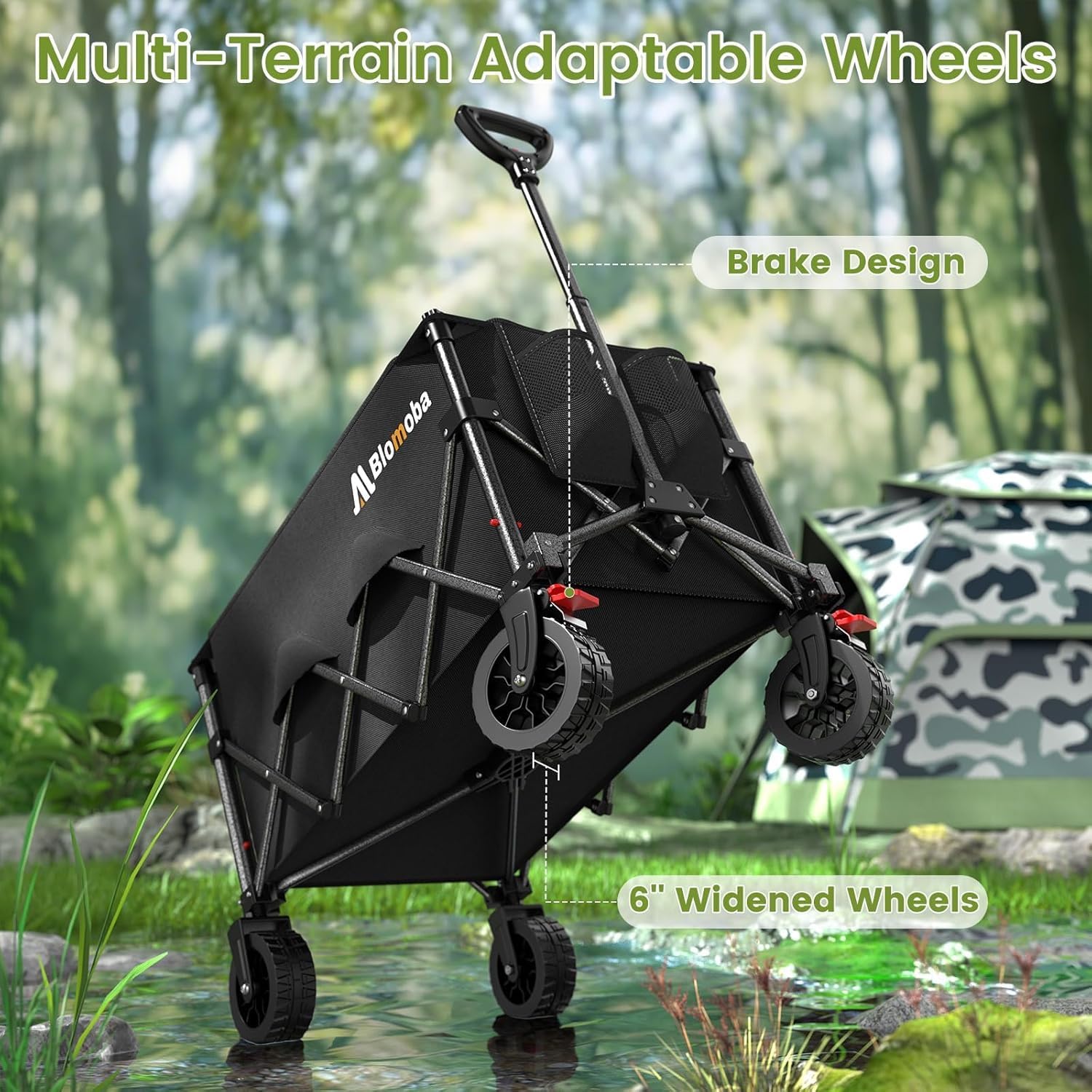 Collapsible Wagon Cart, 150L Heavy Duty Foldable Beach Wagon with Wider Wheels & Auto-Rebound Handle, Utility Grocery Shopping Cart for Garden, Shopping, Camping, Sports, Black-VerdiqueGarden