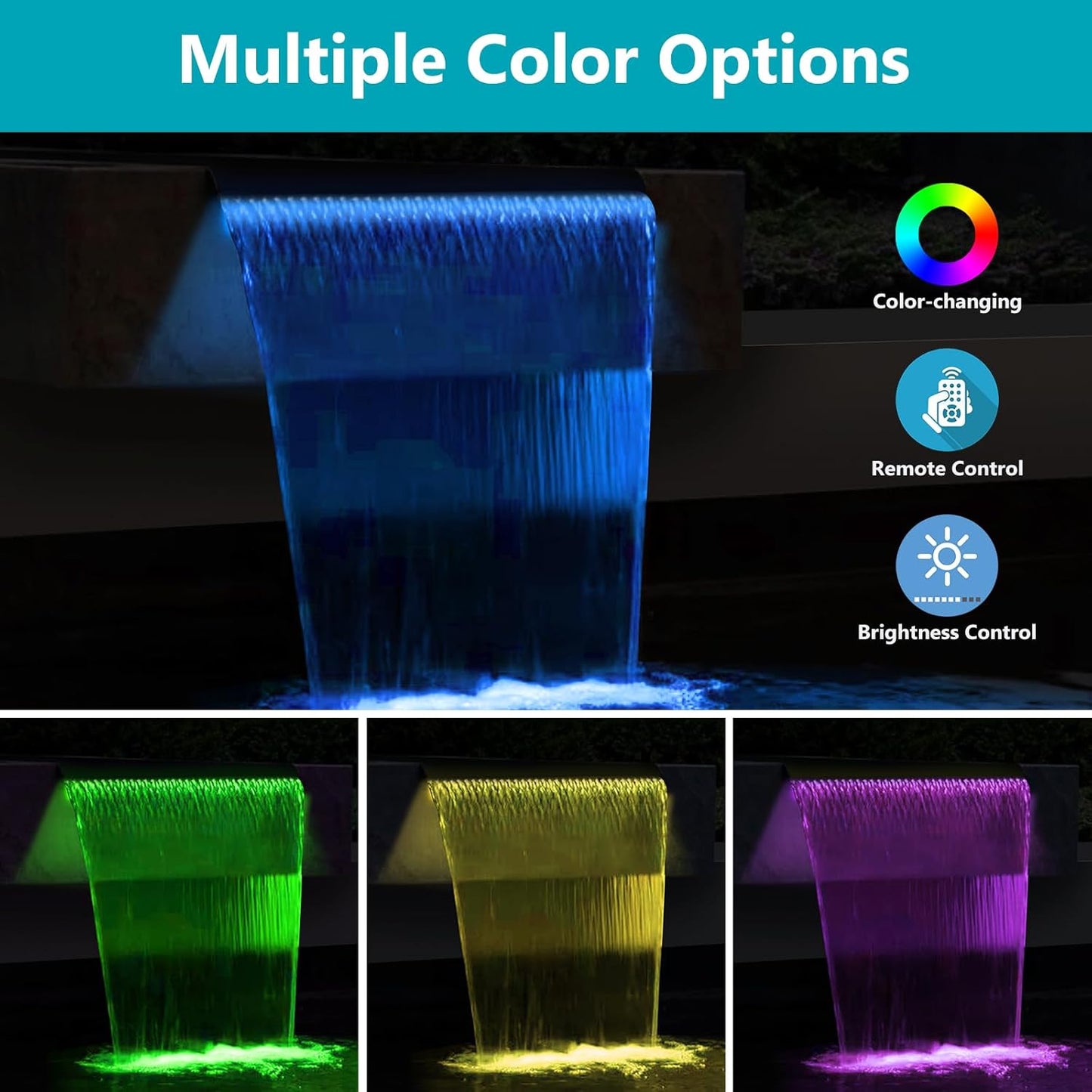 All-in-1 Pond Waterfall Kit with LED Lights, 12 inch Stainless Steel Spillway with 880GPH Water Pump, Outdoor Waterfall Fountain for Water Feature, Garden, Backyard, Pool-VerdiqueGarden