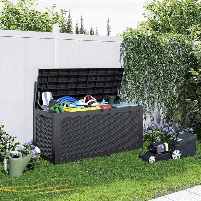 100 Gallon Outdoor Storage Box – Waterproof Deck Box for Garden, Patio & Backyard,Black-VerdiqueGarden