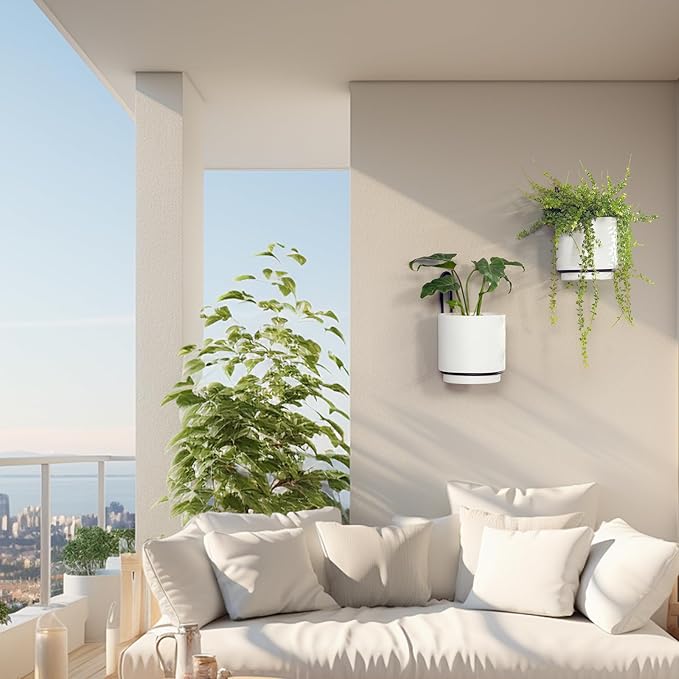 Wall Mounted Hanging Planter Vase & Geometric Wall Decor Polypropylene Container - Dia.5.91" - Sylinder Shape, White, Set of 2-VerdiqueGarden