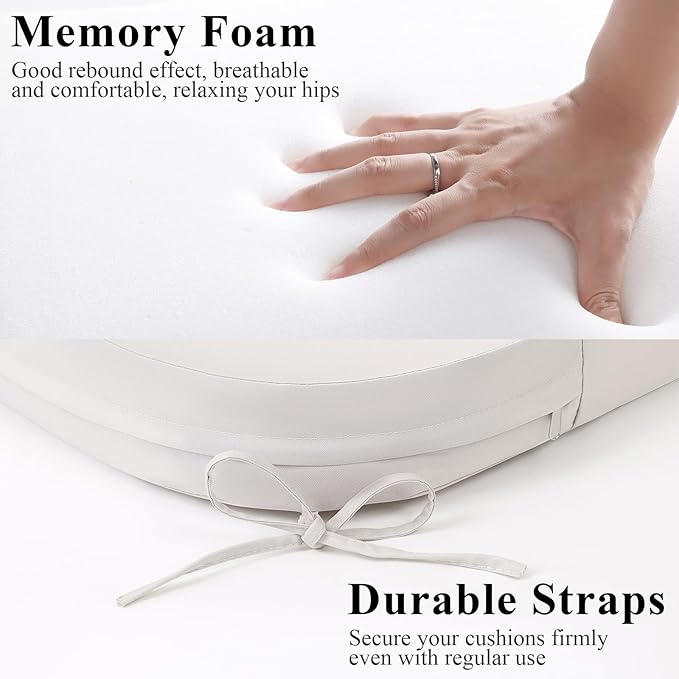 Outdoor Chair Cushions Set of 2, Waterproof Foam Patio Seat Cushions with Ties for Garden Sofa & Dining Furniture, 3-Year Color Fastness, 18x18x3 Inch, Beige-VerdiqueGarden