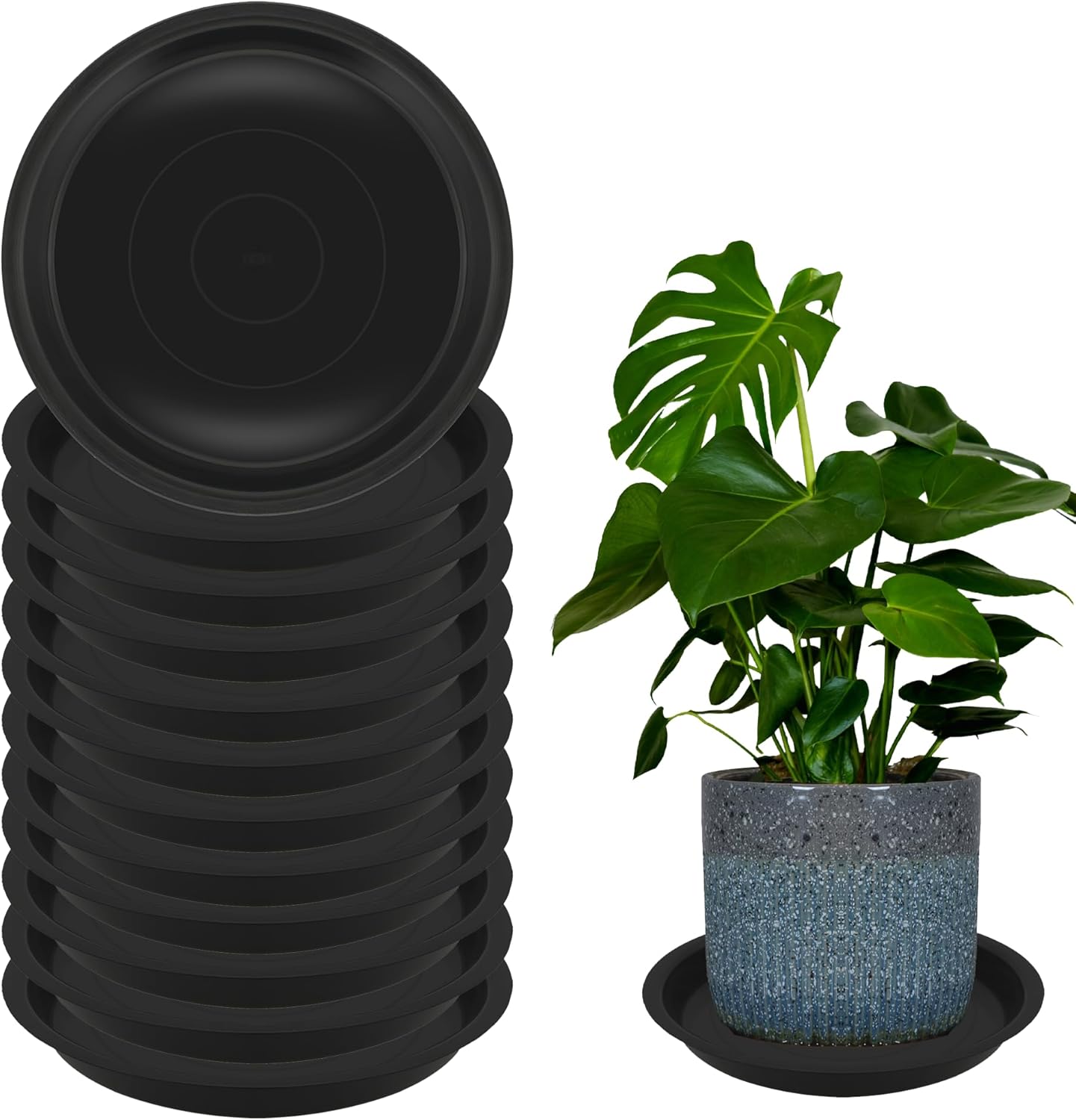 12 Pack 12 Inch Round Plant Saucers for Less 9.8 Inch Pot Indoors Outdoors Plant Trays for Pots Planter Saucer Plastic Plant Drip Tray Planter Water Tray for Potted Plants (Black, 12"(12pcs))-VerdiqueGarden
