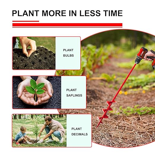 Garden Auger Drill Bit 1.6x9 in for Planting, Ground Earth Spiral Bit for 3/8" Hex Drive, Yard Auger for Bulbs, Hole Digger for Flowers, Bedding Digging Planter Tool-VerdiqueGarden