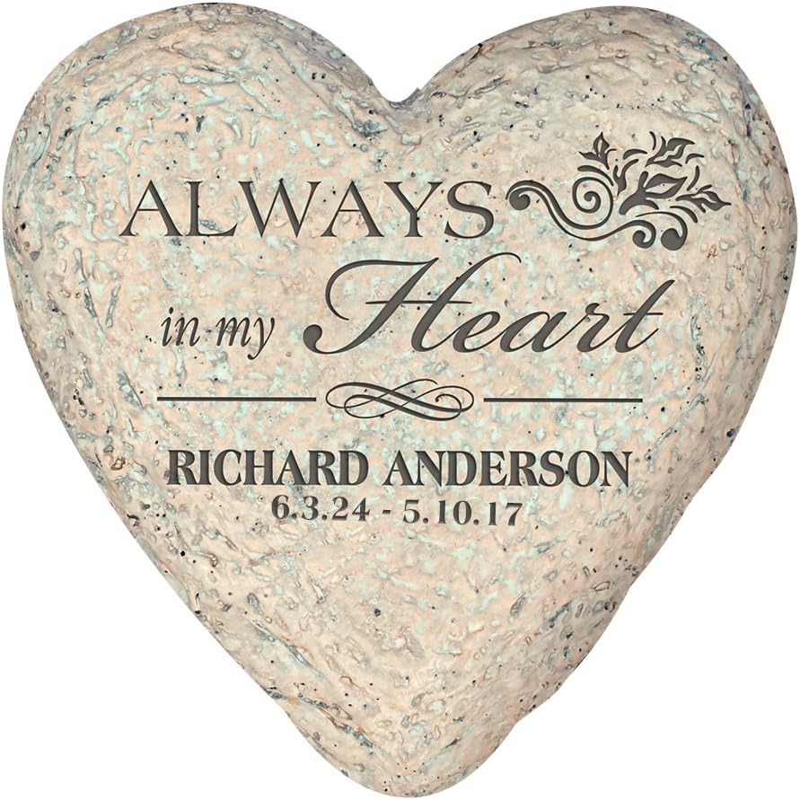 GiftsForYouNow Personalized Heart-Shaped Resin Memorial Garden Stone, 5.5", Indoor/Outdoor, Always in My Heart, Customized Memorial Gift, Sympathy-VerdiqueGarden