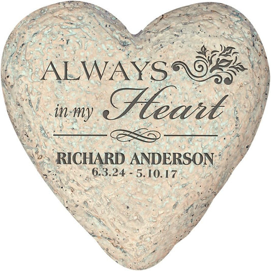 GiftsForYouNow Personalized Heart-Shaped Resin Memorial Garden Stone, 5.5", Indoor/Outdoor, Always in My Heart, Customized Memorial Gift, Sympathy-VerdiqueGarden