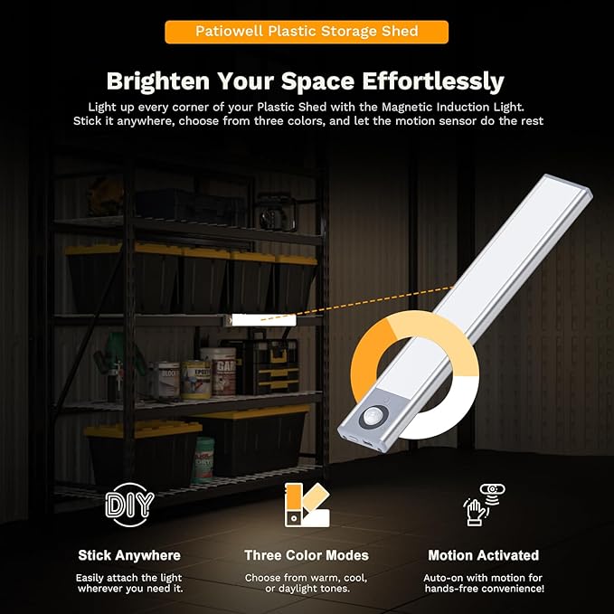 Patiowell 8 x 8 FT Resin Outdoor Storage Shed with Floor, Large Shed with Light and Lockable Door for Garden, Backyard, Tool Storage Use, Easy to Install in Beige (Kick-it Shed)-VerdiqueGarden