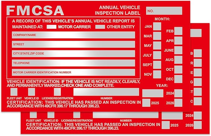 50-Pack Annual Vehicle Inspection Label 1.6 mil Aluminum Red FMCSA Label with Permanent Self Adhesive 6" x 3.5" DOT Compliant-VerdiqueGarden
