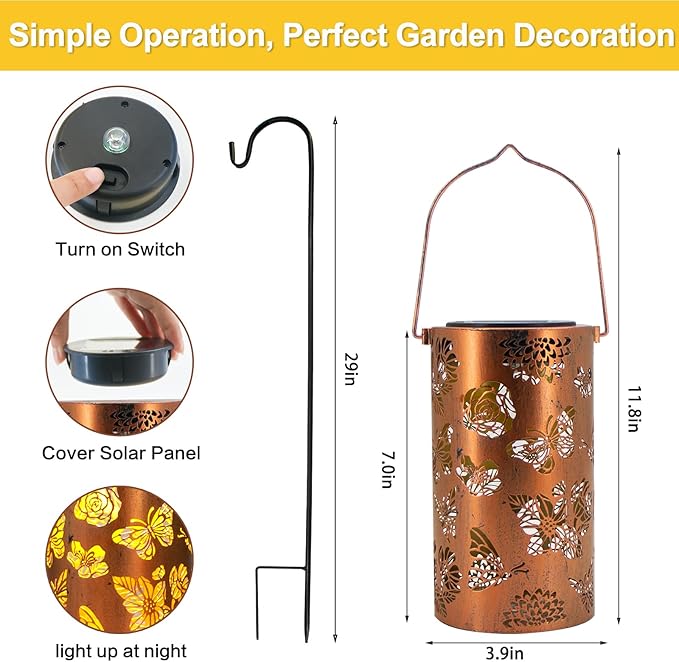 2 Pack Butterfly Solar Gardening Gifts Lanterns Decorative Outdoor, Flower Pattern Solar Hanging Lights Waterproof, Garden Decor Gifts for Women Mom Grandma, Yard Gifts for Patio, Pathway-VerdiqueGarden
