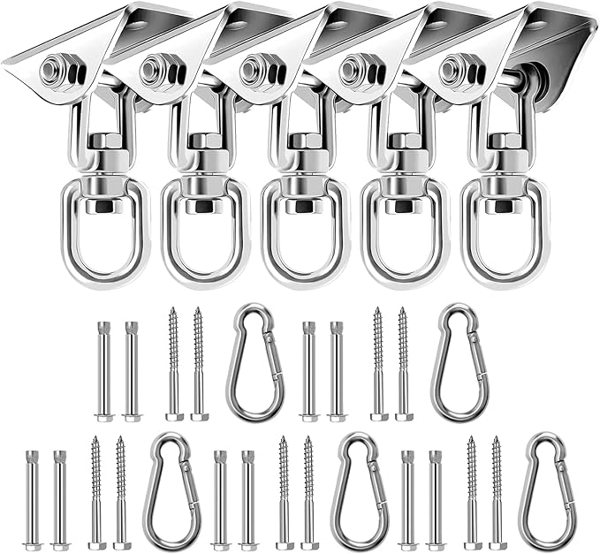 Heavy Duty Swing Hangers for Wooden Sets 1200 LB Capacity Hammock Hanger 360 Swivel Stainless Steel Swing Hardware Accessories for Porch Playground Yoga Heavy Bag Sliver | Pack of 5-VerdiqueGarden
