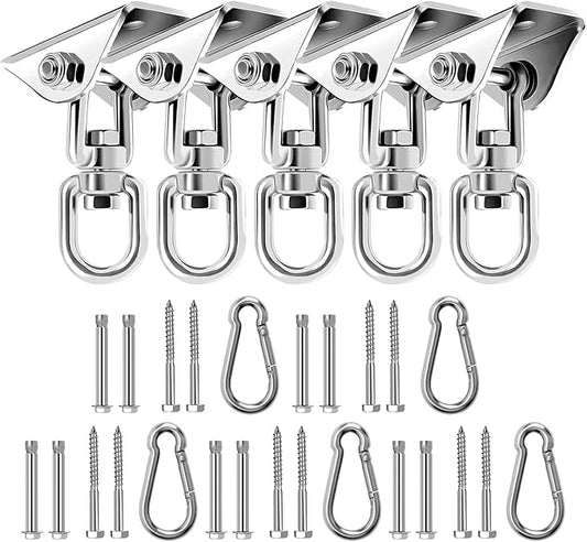 Heavy Duty Swing Hangers for Wooden Sets 1200 LB Capacity Hammock Hanger 360 Swivel Stainless Steel Swing Hardware Accessories for Porch Playground Yoga Heavy Bag Sliver | Pack of 5-VerdiqueGarden