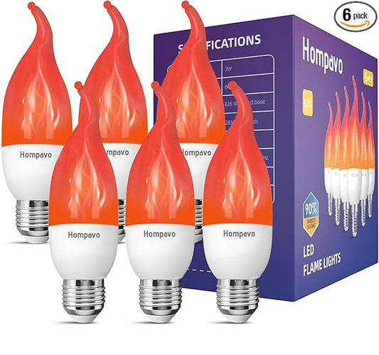 Hompavo Upgraded LED Flame Light Bulbs, 3 Modes Flickering Light Bulbs, E26 Chandelier Base Candle Fire Light Bulb for Halloween Christmas Party Porch Indoor & Outdoor Home Decoration - 6 Pack Red-VerdiqueGarden
