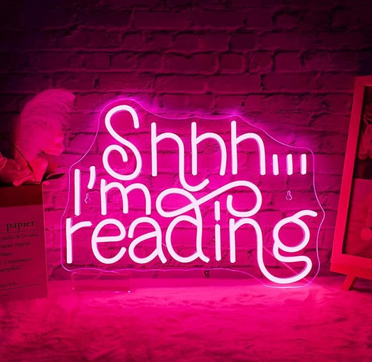 WLHOPE Shhh Im Reading Neon Sign Neon Signs for Wall Decor Dimmable Read Books Neon Lights LED Sign for Book Lovers Gifts Bedroom Bookstore Reading Room Library Study Room Decoration-VerdiqueGarden