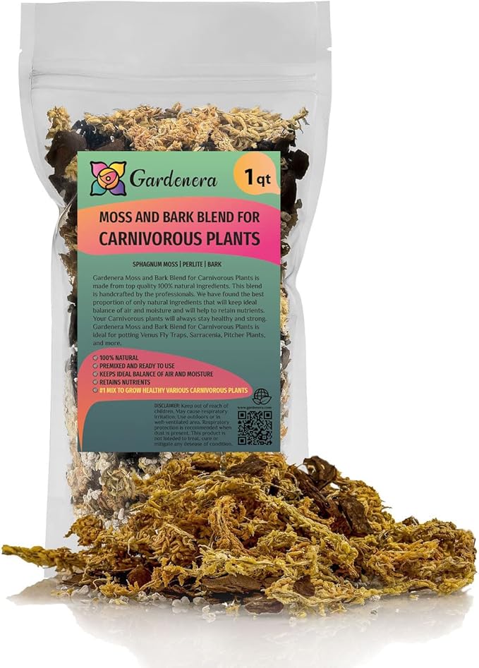 Premium Sphagnum Moss, Perlite and New Zealand Pine Bark Blend for Carnivorous Plants - Perfect for Venus Fly Traps, Pitcher Plants, Sarracenia, Butterworts, and Sundews by GARDENERA - 1 Quart Bag-VerdiqueGarden