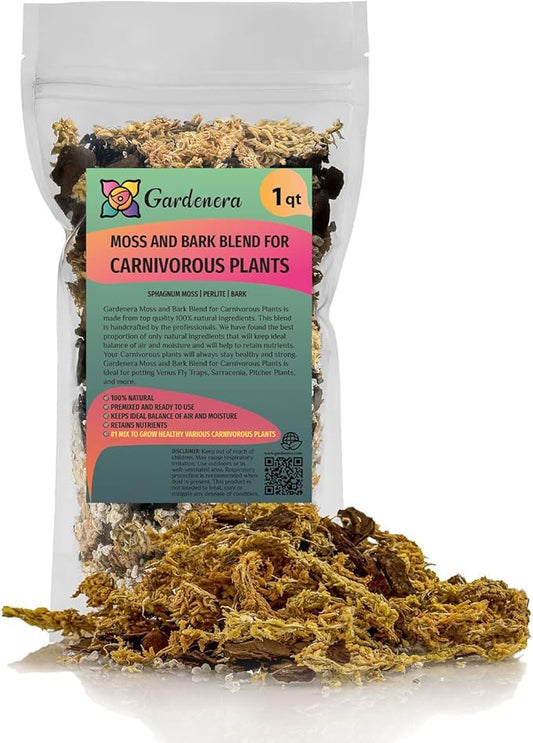 Premium Sphagnum Moss, Perlite and New Zealand Pine Bark Blend for Carnivorous Plants - Perfect for Venus Fly Traps, Pitcher Plants, Sarracenia, Butterworts, and Sundews by GARDENERA - 1 Quart Bag-VerdiqueGarden