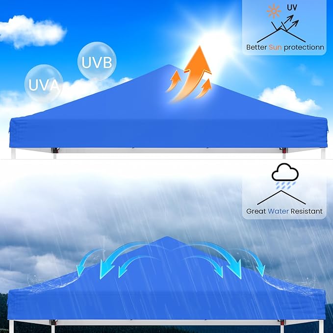 10x10ft Pop Up Canopy Tent,Heavy Duty Waterproof Folding Tent for Camping Parties Events Parties,Outdoor Canopy,Portable Sun Shelter,3 Adjustable Height(Blue)-VerdiqueGarden