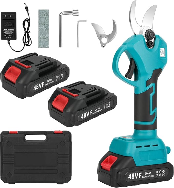 Electric Pruning Shears, Cordless Electric Scissors with 2 PCS Rechargeable 48V 2.0 Ah Batteries & 2 Blades, 1.6" Cutting Diameter Pruning Shears Garden Tool for Tree Trimming Branch Cutter-VerdiqueGarden