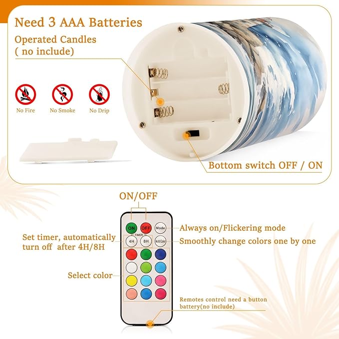 Flickering Flameless Candles, Lighthouse Ocean LED Candles with Remote Timer, Set of 2 Battery Operated Candle for Valentine Wedding Birthday-VerdiqueGarden