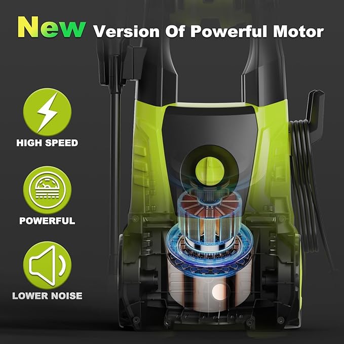 Pressure Washer, 5000PSI Max 3.6GPM with Foam Cannon 35FT Power Cord 4 Nozzles for Cars, Green-VerdiqueGarden