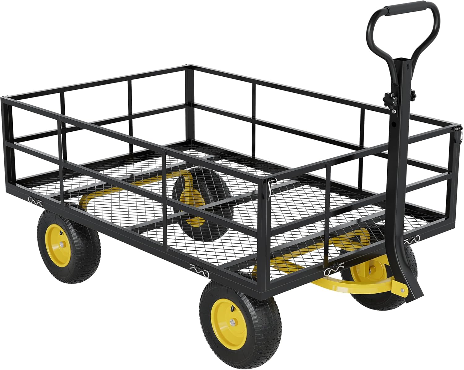3-in-1 Heavy-Duty Steel Garden Cart, 1200 Lbs Garden Wagon, with 13 Inch All-Terrain Tires and Removable Mesh Side Panels, 180° Rotating Handle, Metal Multi-Function Carts, Outdoor Gardens Wagon Cart-VerdiqueGarden