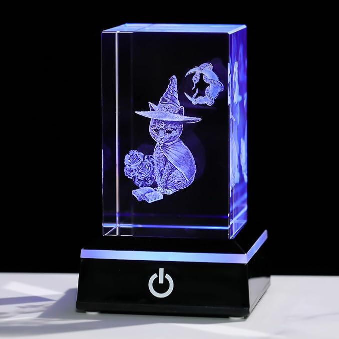 Qianwei 3D Crystal Gothic Black Cat - Baphomet Statue Halloween Cat Witch Figurines Occult Medieval Goth Satanic Home Desk Decor Witchy Gifts Horror Lilith Statue-VerdiqueGarden