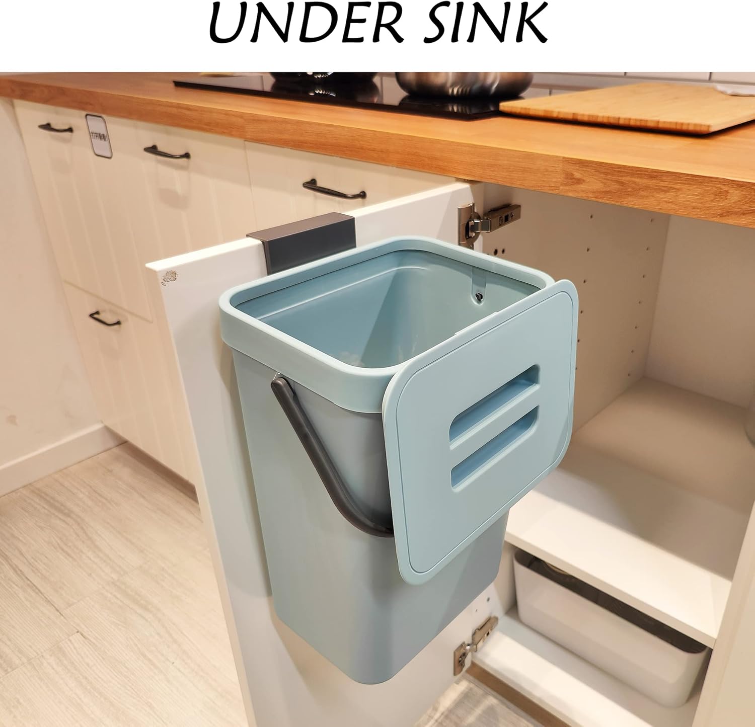 stonespace Compost Bin Kitchen, Under Sink Compost Bin Indoor Sealed, 3.2 Gallon/12L Compost Bucket for Kitchen, Wall Mounted Trash Can，Small Trash Can with Lid，1 Pack Blue-VerdiqueGarden