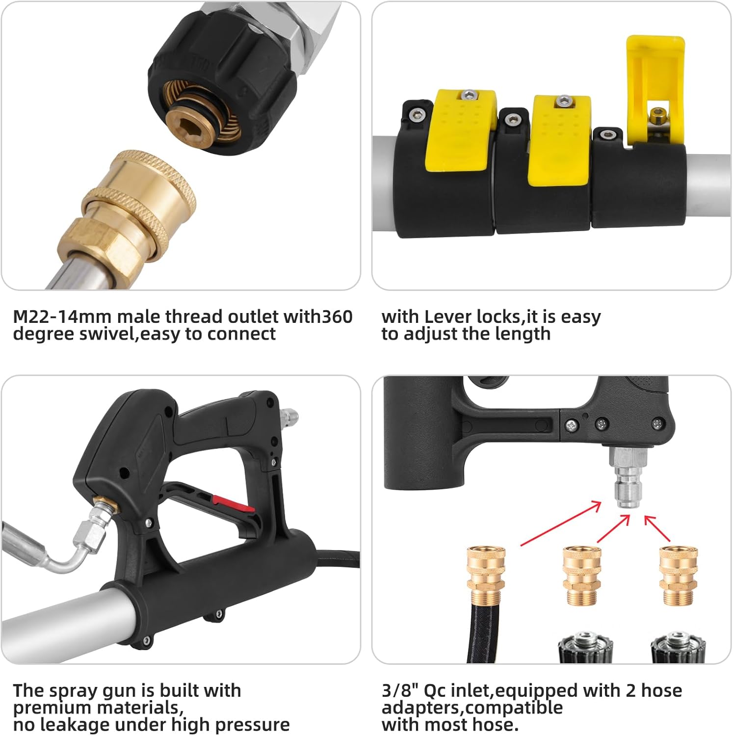 18 FT Telescoping Pressure Washer Wand with Power Washer Extension Wand, Gutter Cleaner Attachment, 5 Spray Nozzle Tips and 2 Hose Inlet Adapters-VerdiqueGarden