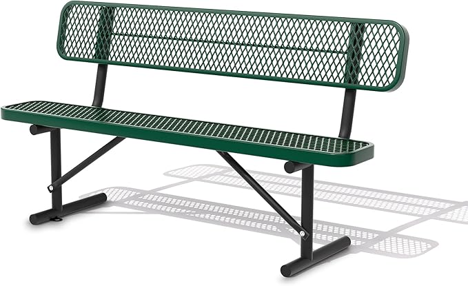 Heavy Duty Park Bench with Back Portable Frame, Outdoor Steel Bench with Backrest, Outdoor Park Bench Expanded Metal Mesh Bench for Lawn, Park, Deck, Garden, Patio, Porch, Black (Green, 6FT)-VerdiqueGarden