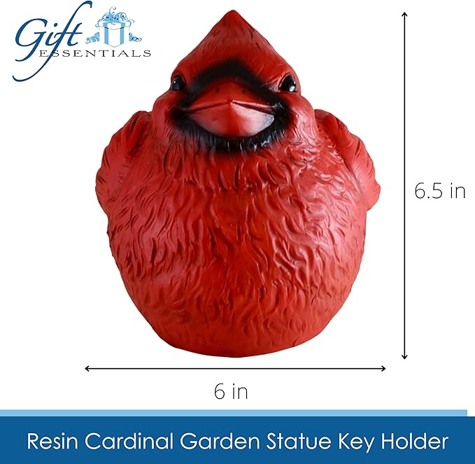 Stocky Cardinal Garden Statue and Key Hider - Hides a Secret Extra Hidden Key Outside in Garden, Yard or Porch-VerdiqueGarden