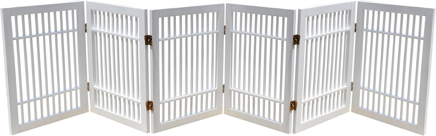 Pet Dog Gate Strong and Durable Freestanding Folding Acacia Hardwood Portable Wooden Fence Indoors or Outdoors by Urnporium (White Pet Gate, 6 Panel 24" Tall)-VerdiqueGarden