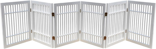Pet Dog Gate Strong and Durable Freestanding Folding Acacia Hardwood Portable Wooden Fence Indoors or Outdoors by Urnporium (White Pet Gate, 6 Panel 24" Tall)-VerdiqueGarden