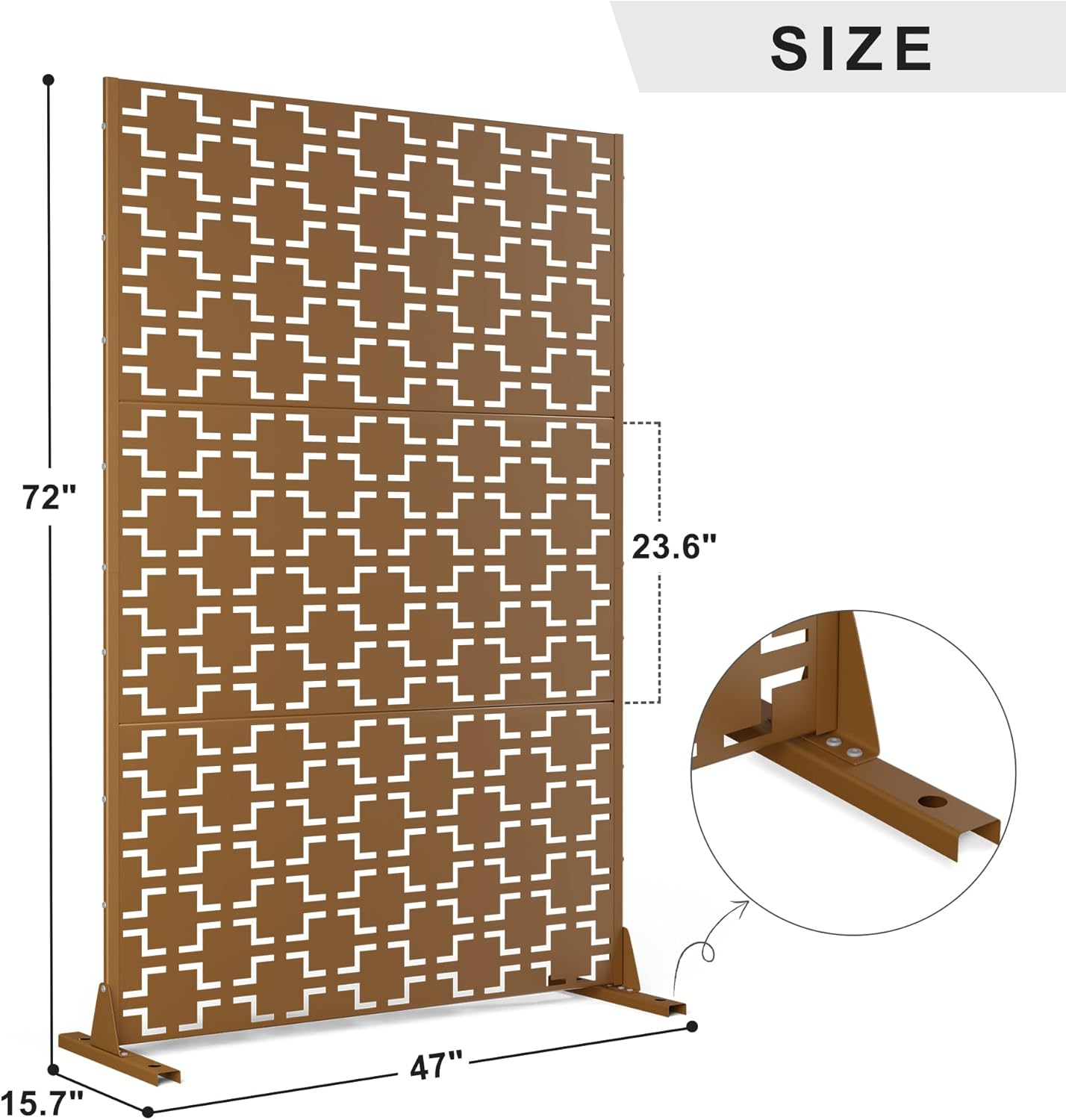 Metal Privacy Screen Outdoor 72" H×47" W,Freestanding Decorative Privacy Screen for Balcony Yard&Garden,Privacy Fence-Brown&Square-VerdiqueGarden