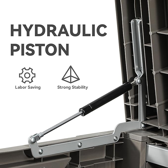 YITAHOME 120 Gallon Outdoor Storage Deck Box with Cushion, Large Resin Patio Storage for Outdoor Pillows, Garden Tools and Pool-Supplies, Waterproof, Lockable (Taupe)-VerdiqueGarden