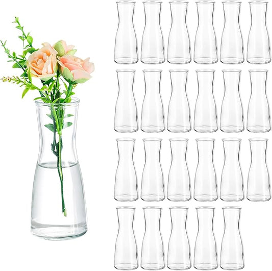 Hewory Glass Bud Vases for Centerpieces - Clear Small Flower Vase Set of 24, Modern Minimalist Cute Mini Decorative Bulk Vases for Wedding Bridal Shower Birthday Party Events Dining Room Table Decor-VerdiqueGarden