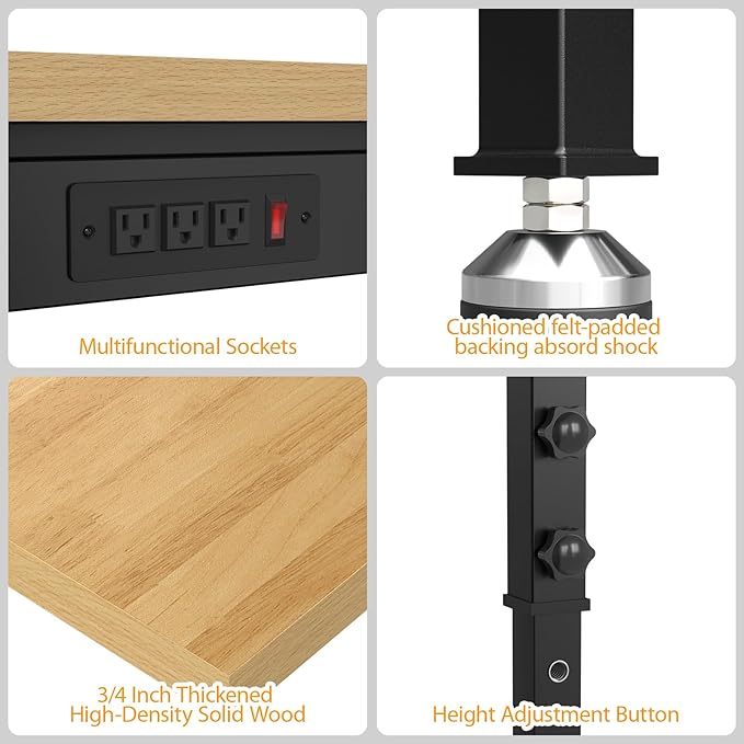 48" Adjustable Workbench,Heavy-Duty Work Table,3000 LBS Load Capacity Particleboard Hardwood Workstation Outlets with Power Strips and Fixed feet,for Workshop, Garage-VerdiqueGarden