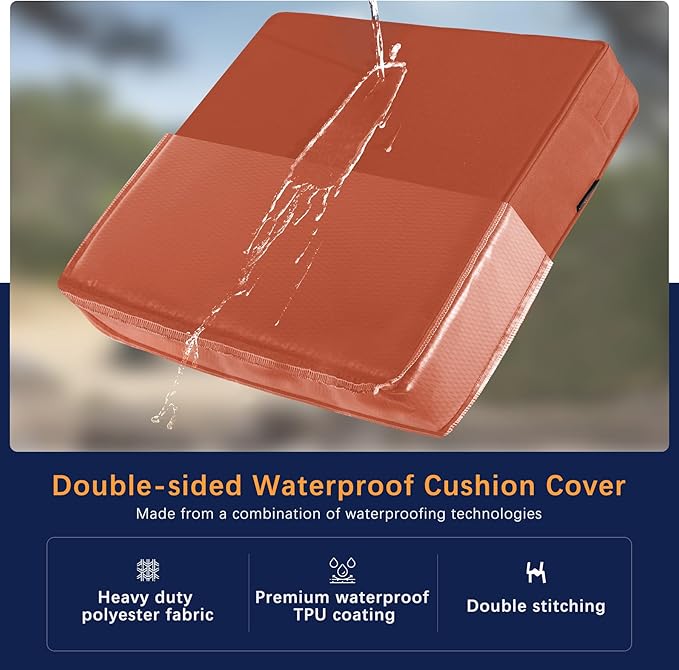 Favoyard Outdoor Seat Cushion Set 24 x 24 Inch Waterproof & Fade Resistant Patio Furniture Cushions with Removable Cover Deep Seat & Back Cushion with Handle and Adjustable Straps for Chair Sofa Couch-VerdiqueGarden