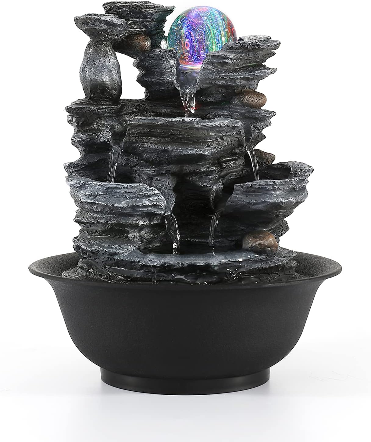Dyna-Living Tabletop Water Fountain Indoor Waterfalls Fountains with Colored LED Light Decorative Feng Shui Tabletop Fountain with Automatic Pump Best Home Gifts for Friends or Family-VerdiqueGarden