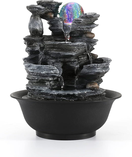 Dyna-Living Tabletop Water Fountain Indoor Waterfalls Fountains with Colored LED Light Decorative Feng Shui Tabletop Fountain with Automatic Pump Best Home Gifts for Friends or Family-VerdiqueGarden