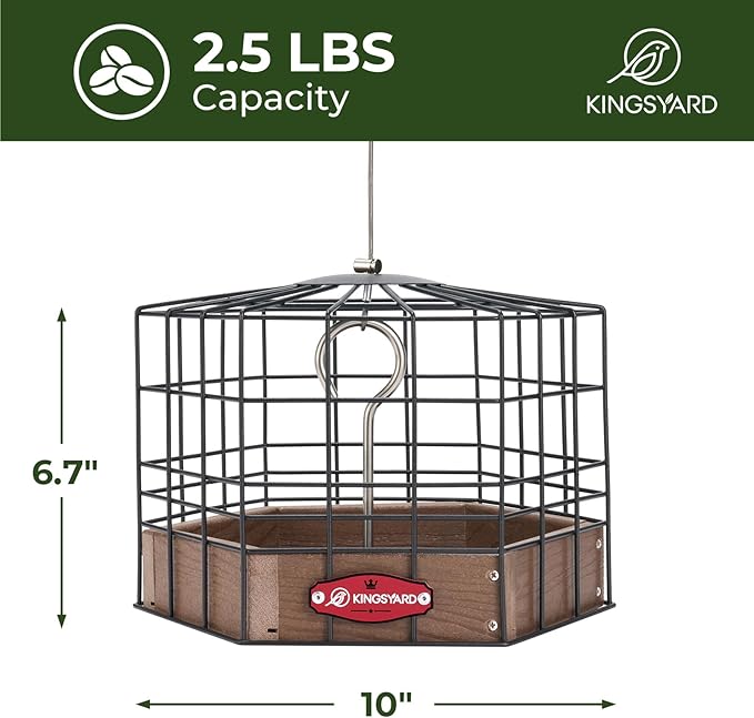Kingsyard Squirrel Proof Platform Bird Feeders for Outdoor Hanging, Caged Bird Feeder for Small Wildbirds Finches, Recycled Plastic Feeding Platform with Metal Seed Tray, Brown-VerdiqueGarden