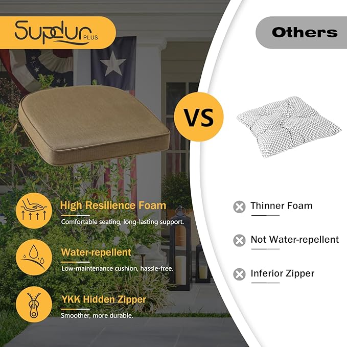 Outdoor Sunbrella Round Corner Seat Cushion, 17"x16"x2", Set of 4, Non Slip Seat Cushion Pads with Removable Cover for Patio Furniture, Garden Yard Lawn, Specrtum Caribou-VerdiqueGarden