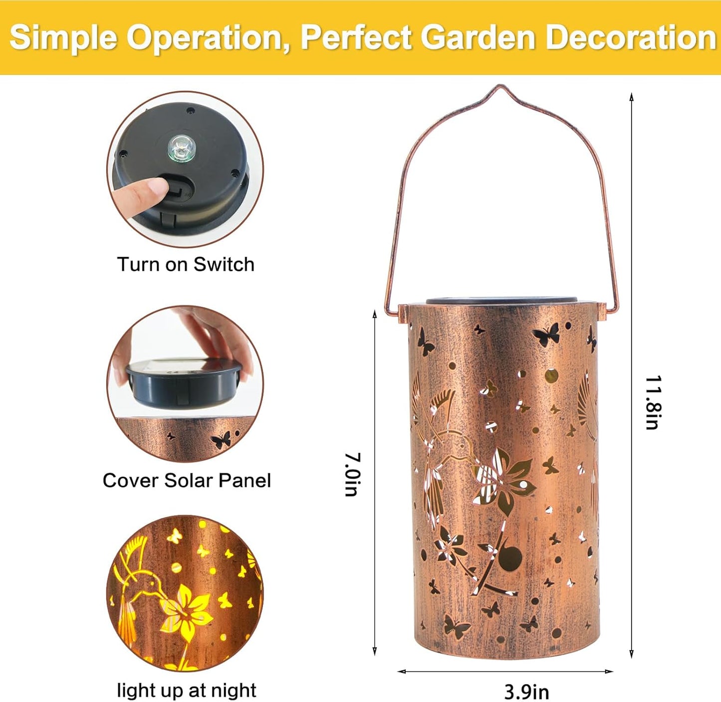 Solar Lanterns Outdoor Waterproof Hummingbirds Birthday Gifts for Women Mom Grandma Garden Decor Metal Hanging LED Decorative Light for Patio Yard Lawn Backyard Front Porch Gardening Gifts-VerdiqueGarden