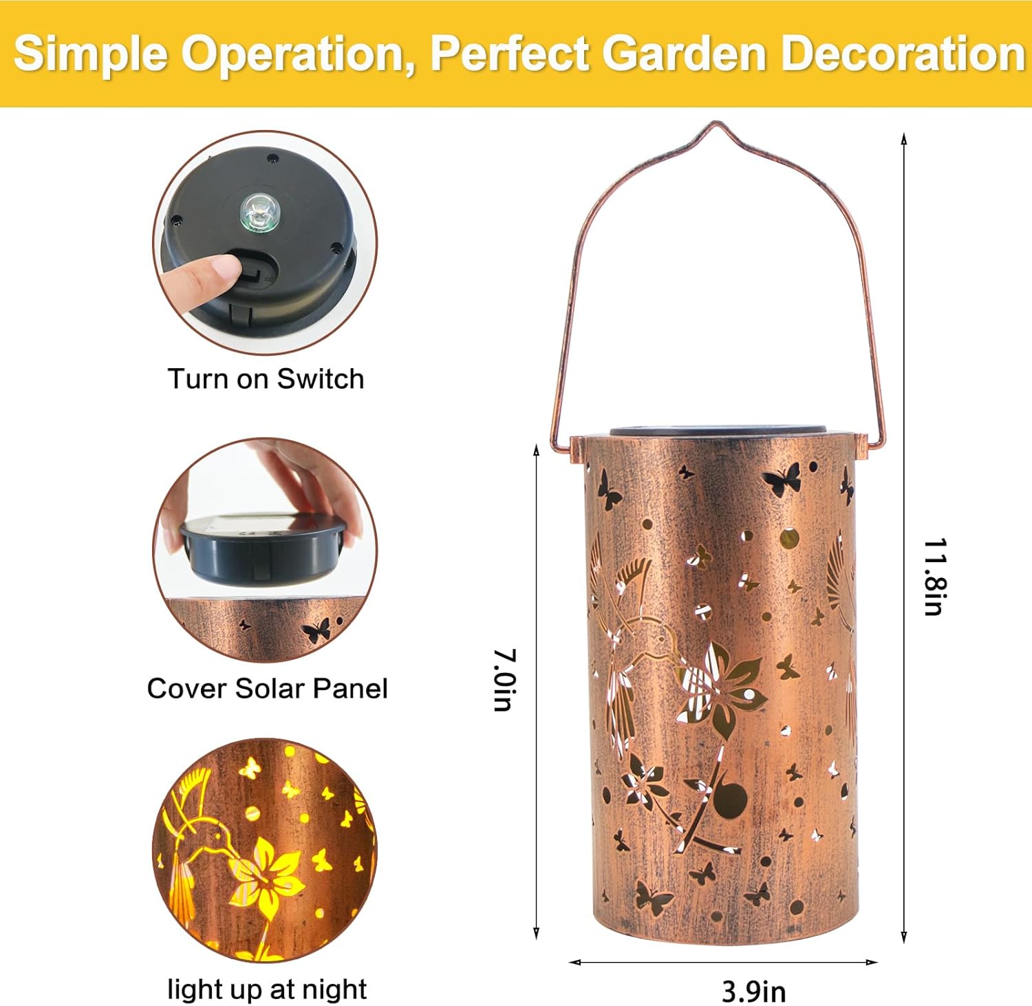 Solar Lanterns Outdoor Waterproof Hummingbirds Birthday Gifts for Women Mom Grandma Garden Decor Metal Hanging LED Decorative Light for Patio Yard Lawn Backyard Front Porch Gardening Gifts-VerdiqueGarden
