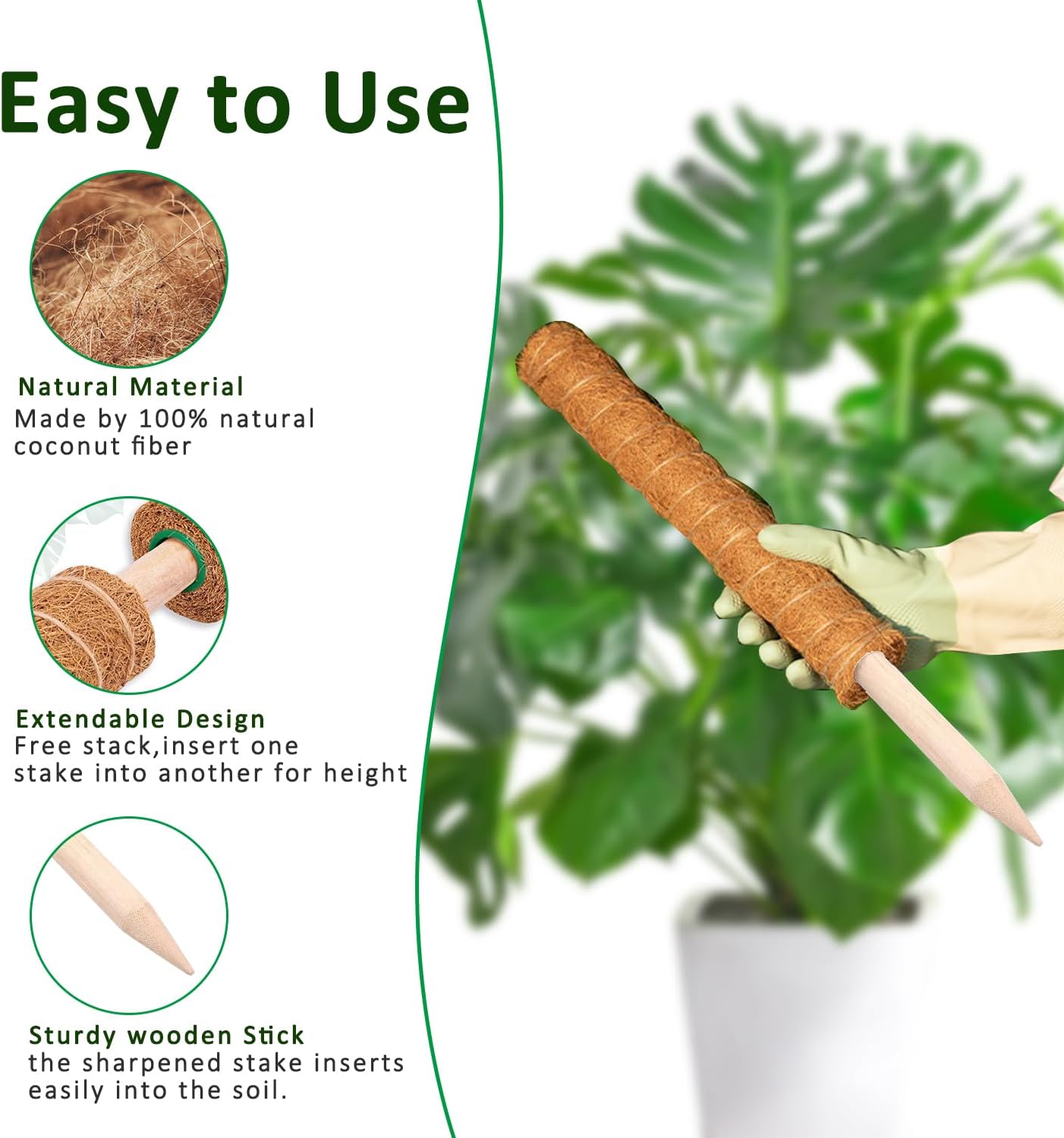 Moss Pole, 4 Pack 17Inch Monstera Plant Support for Climbing Plants Accessories Indoor -Stackable Moss Poles Plant Support Stakes -Coir Plant Pole Sticks for Potted Plants -Pothos, Tall Plant Trellis-VerdiqueGarden