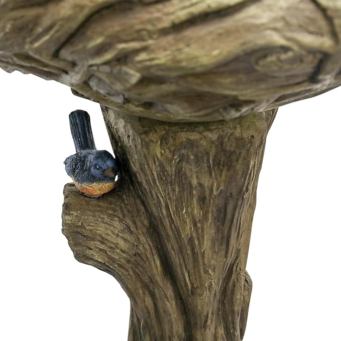 SKYFIRE 25.5” H Concrete Birdbaths for Outdoors -Large Woodland Tree Trunk Yard Statue Decoration，Vintage Birdbath with Bird Figurines Yard Statue for Garden, Patio, Lawn, Backyard-VerdiqueGarden