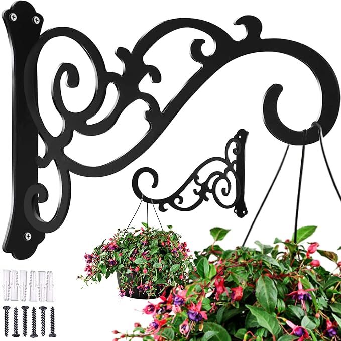 Hanging Planter Brackets 12-Inch 2 Pcs,Outdoor Hanging Brackets Wall Hook Heavy Duty Planter Brackets,Black Iron Planters Hook Indoor/Outdoor Planter Hanger Hooks-VerdiqueGarden
