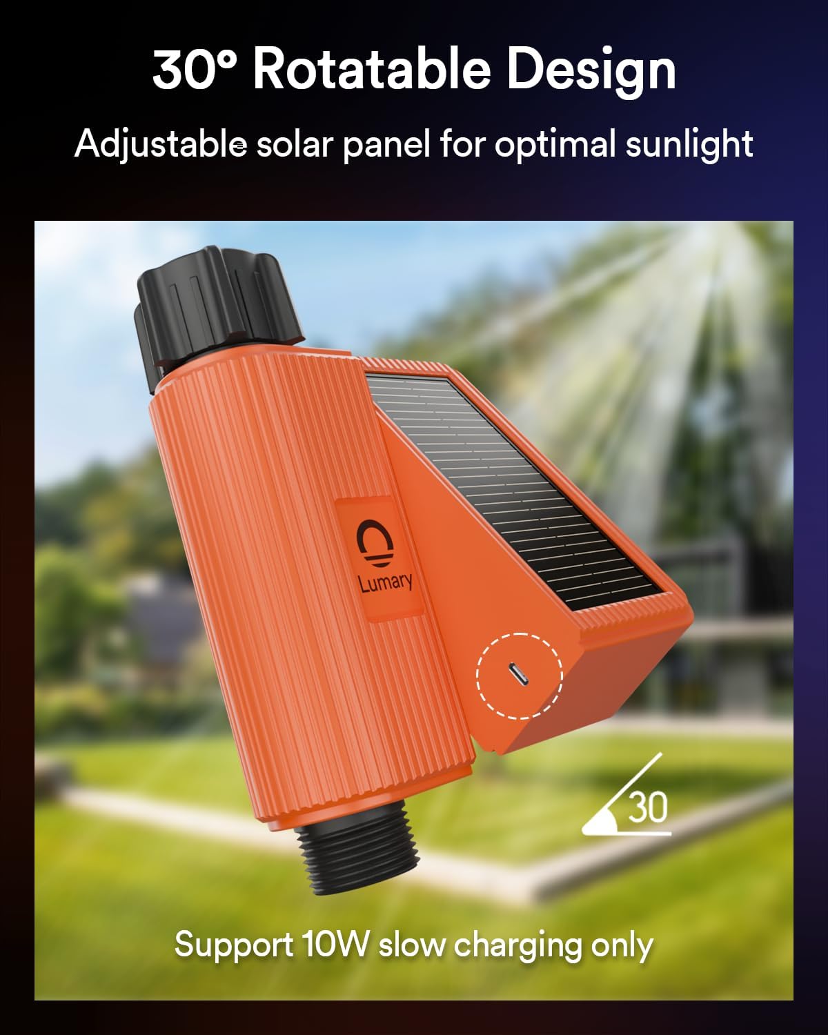 Lumary Solar WiFi Sprinkler Timer with Flow Monitor, Smart Water Timer for Garden Hose, Remote Control with App/Alexa via 2.4Ghz, Auto Irrigation Controller for Lawns Yard, Support C-Port Charging 10W-VerdiqueGarden