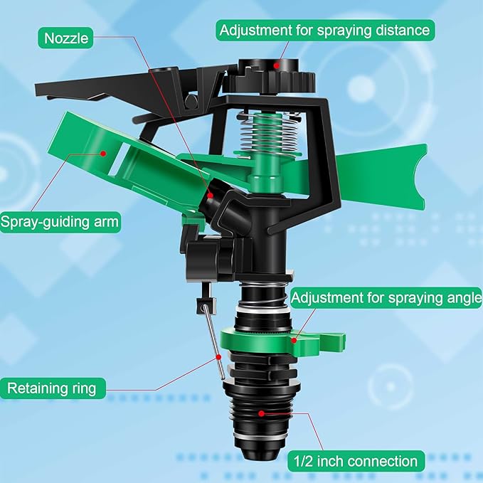 1/2 Inch Plastic Impact Sprinklers Heads Adjustable 0-360 Degree Pulsating Oscillating Watering Sprinkler Head for Garden Law Grass Yard Irrigation Supplies (4 Pieces)-VerdiqueGarden