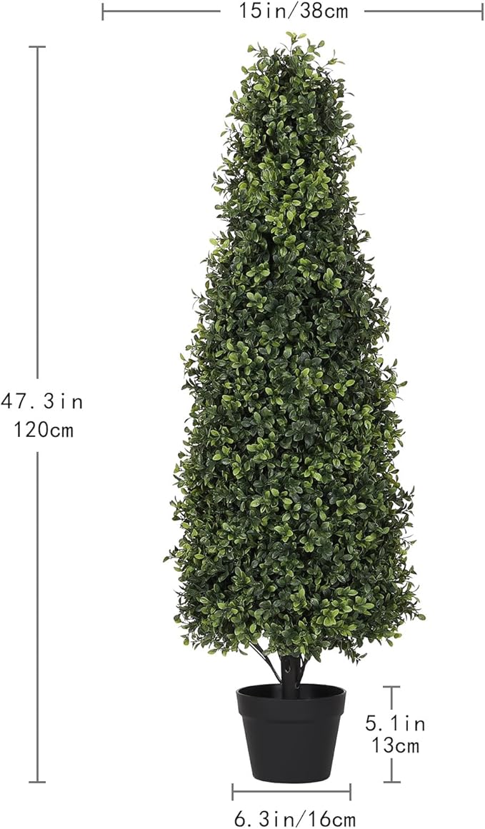 4ft Artificial Boxwood Topiary Trees (Set of 2) - UV Resistant Faux Plants Outdoor, Realistic 48in Fake Potted Bushes and Shrubs for Front Porch, Planter, Patio - Low Maintenance & Evergreen-VerdiqueGarden
