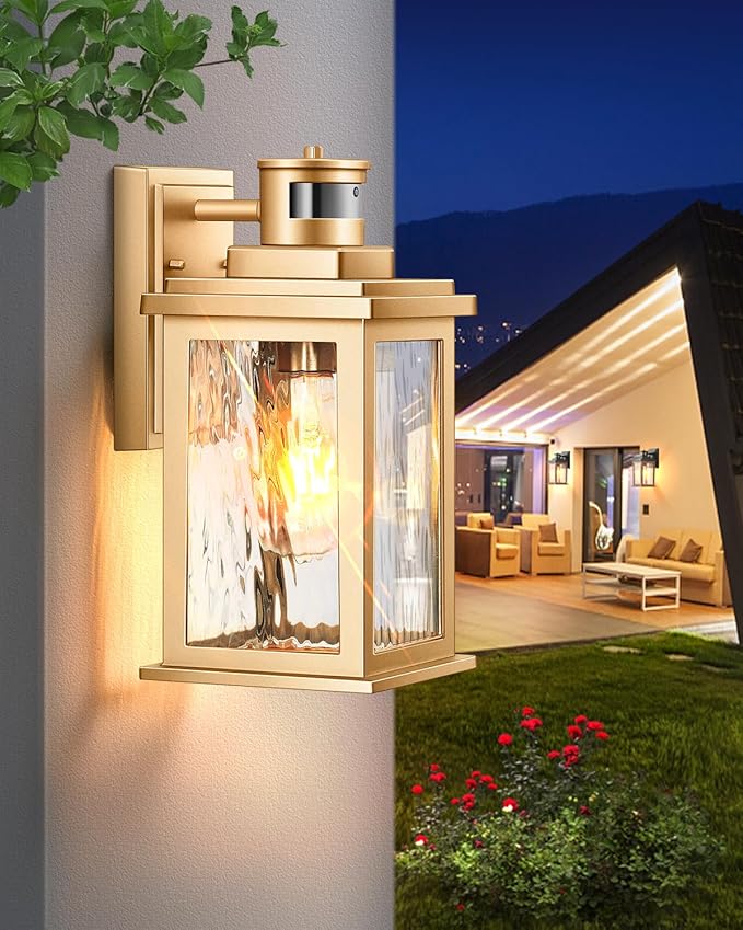 VIANIS Motion Sensor Porch Lights, Outdoor Light Fixtures Wall Mount Dusk to Dawn, Gold Waterproof Exterior Lights for House, Outdoor Wall Lights for House, Doorway, Patio, Anti-Rust-VerdiqueGarden